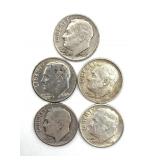 (5) Silver Roosevelt Dimes