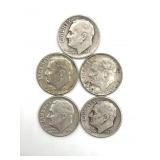 (5) Silver Roosevelt Dimes