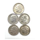 (5) Silver Roosevelt Dimes