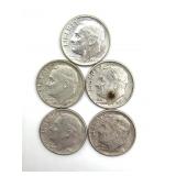 (5) Silver Roosevelt Dimes