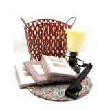 Table Lamp, Metal Basket, Window Valances,