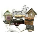 Metal Chicken Basket with Wood Egg, Birdhouse