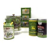 John Deere Metal Coin Banks, Bucket, and Tins 10'