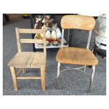 (2) Vintage Wood Children's Chairs - wood seat