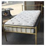 Gold Colored Metal Twin Size Bed with Mattress