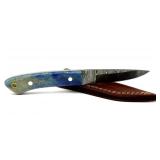 Handmade Custom Damascus Blade Knife with Leather
