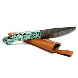 Handmade Custom Damascus Blade Knife with Leather
