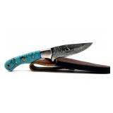 Handmade Custom Damascus Blade Knife with Leather