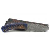 Handmade Custom Damascus Blade Knife with Leather