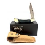 Custom Buck Folding Knife with Leather Sheath and