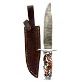 Custom Handmade Damascus Blade Knife with Leather