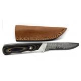 Handmade Custom Damascus Knife with Leather