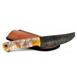 Handmade Custom Damascus Blade Knife with Leather