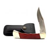 Buck Custom Folding Knife with Leather Sheath