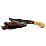 Custom Handmade Damascus Blade Knife with Leather