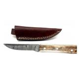Custom Handmade Damascus Blade Knife with Leather
