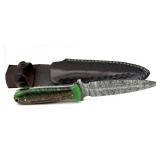 Custom Damascus Blade Knife with Leather Sheath