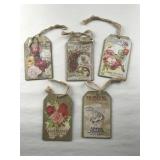 Set of 5 Wooden Tag Flower Catalogue Reproductions