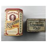 2 Vintage Nuts and Yeast Tins
