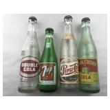 4 Glass Soda Bottles 7Up Pepsi RC Cola Double