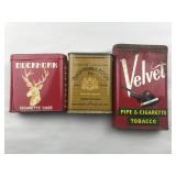 3 Tobacco Tins Buckhorn Velvet Philip Morris