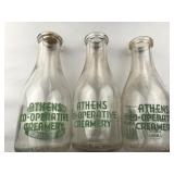 Set of 3 Athens Creamery Milk Bottles