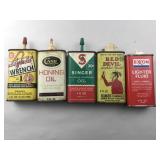 Set of 5 Vintage Oil Tins