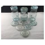 Set of 3 Blue Mason Jars and Additional Tops