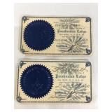 2 Pocahontas Lodge Membership Cards 1919 1920