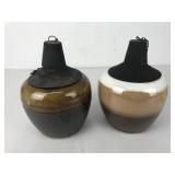 2 California Art Pottery Oil Lamps w/ Metal Topper