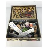 Black Lacquer Box w/ Sewing Contents