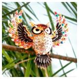 Detailed Enameled Wise Figural Owl Brooch