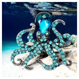 Ocean Blue Tone Stones Octopus Brooch Pin