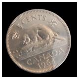 1964 Canadian QEII & Beaver Five Cent Coin