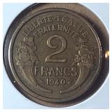 1940 France 2 Francs Coin
