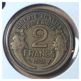 1931 France 2 Francs Coin
