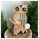 Vintage Multi Color Hollow Owl Brooch Pin