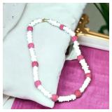 Vintage Handmade Puka Shell Necklace Pink/White