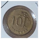 1953 Finland 10 Markkaa Coin