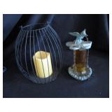 Candle in candle holder, humming bird feeder