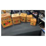 1950s Japanese five canister set wood handpainted
