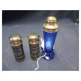 Blue glass salt and pepper shakers