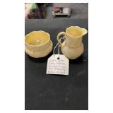 1955 Belleck yellow creamer and sugar dish