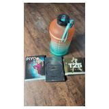 Workout videos and water bottle