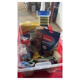 Bin of cleaning supplies