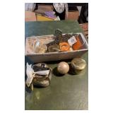 Brass trinket tins, crosses and misc