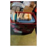 Basket of paper napkins and plates