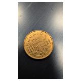 Rï¿½union 10 Francs coin, issued between 1962