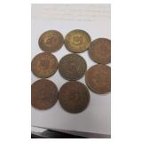 Tunisian 100 milliemes coins.