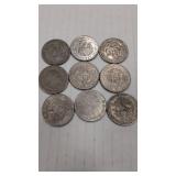 9 Mexico 50 Centavos coins